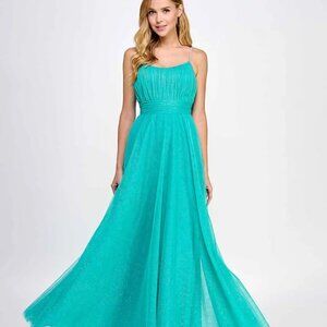 City Studios Juniors' Jewel-Strap Glitter-Tulle Dress Seafoam/Silver Size 0